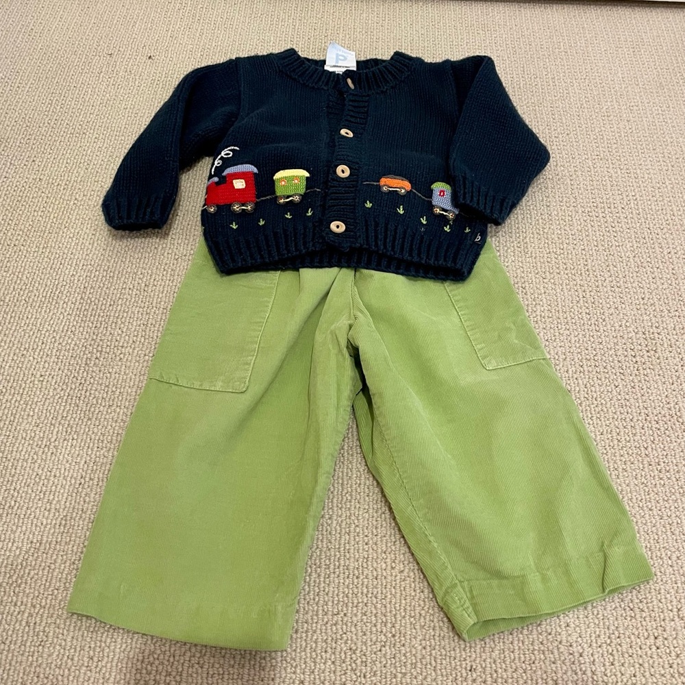 Bella Bliss Corduroy Pants and Train Sweater, Size 12 Mos